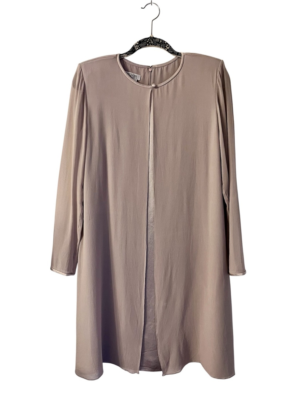 Vintage Kay Unger Evening Long Sleeve Gray Silk Chiffon Dress